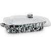Golden Rabbit Enamelware Roasting Pan with Lid, 10.5 quarts, Solid White Textured(Black Swirl)