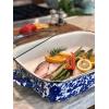 Golden Rabbit Enamelware Roasting Pan with Lid, 10.5 quarts, Solid White Textured(Cobalt Swirl)