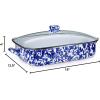 Golden Rabbit Enamelware Roasting Pan with Lid, 10.5 quarts, Solid White Textured(Cobalt Swirl)
