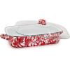 Golden Rabbit Enamelware Roasting Pan with Lid, 10.5 quarts, Solid White Textured(Red Swirl)