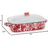 Golden Rabbit Enamelware Roasting Pan with Lid, 10.5 quarts, Solid White Textured(Red Swirl)