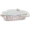 Golden Rabbit Enamelware Roasting Pan with Lid, 10.5 quarts, Solid White Textured(Taupe Swirl)