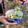Golden Rabbit Enamelware Salad Bowls, 24 ounce, Solid White Textured, Set of 4(Cobalt Swirl)