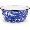 Golden Rabbit Enamelware Salad Bowls, 24 ounce, Solid White Textured, Set of 4(Cobalt Swirl)