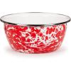Golden Rabbit Enamelware Salad Bowls, 24 ounce, Solid White Textured, Set of 4(Red Swirl)