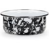 Golden Rabbit Enamelware Soup Bowls with Lids, 14 ounce, Solid White Textured, Set of 4(Black Swirl)