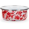 Golden Rabbit Enamelware Soup Bowls with Lids, 14 ounce, Solid White Textured, Set of 4(Red Swirl)