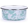 Golden Rabbit Enamelware Soup Bowls with Lids, 14 ounce, Solid White Textured, Set of 4(Sea Glass)