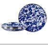 Golden Rabbit Enamelware Appetizer Plates, 6 inch, Solid White Textured, Set of 4(Cobalt Swirl)