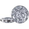 Golden Rabbit Enamelware Appetizer Plates, 6 inch, Solid White Textured, Set of 4(Grey Swirl)