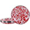 Golden Rabbit Enamelware Appetizer Plates, 6 inch, Solid White Textured, Set of 4(Red Swirl)