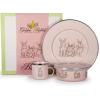 Golden Rabbit Enamelware Child Dinnerware Set: Plate, Mug and Bowl with Lid, Peter Rabbit(Pink Bunnies)
