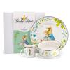 Golden Rabbit Enamelware Child Dinnerware Set: Plate, Mug and Bowl with Lid, Peter Rabbit(Spring Leaves)