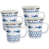 Golden Rabbit Enamelware Latte Coffee or Tea Mugs, 16 ounce, Blue Crab, Set of 4(Fish Camp)