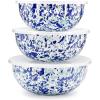 Golden Rabbit Enamelware Nested Mixing Bowls with Lids, Set of 3, Solid White Textured(Ocean)