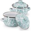 Golden Rabbit Enamelware Petite Tureens Pots, 16 ounce, Ocean, Set of 2(Sea Glass)