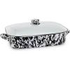 Golden Rabbit Enamelware Roasting Pan with Lid, 10.5 quarts, Solid White Textured(Black Swirl)