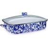 Golden Rabbit Enamelware Roasting Pan with Lid, 10.5 quarts, Solid White Textured(Cobalt Swirl)