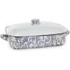 Golden Rabbit Enamelware Roasting Pan with Lid, 10.5 quarts, Solid White Textured(Grey Swirl)
