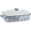 Golden Rabbit Enamelware Roasting Pan with Lid, 10.5 quarts, Solid White Textured(Ocean)