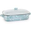 Golden Rabbit Enamelware Roasting Pan with Lid, 10.5 quarts, Solid White Textured(Sea Glass)