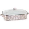 Golden Rabbit Enamelware Roasting Pan with Lid, 10.5 quarts, Solid White Textured(Taupe Swirl)