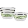 Golden Rabbit Enamelware Salad Bowls, 24 ounce, Blue Crab, Set of 4(Green Scallop)
