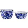 Golden Rabbit Enamelware Salad Bowls, 24 ounce, Solid White Textured, Set of 4(Cobalt Swirl)