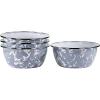 Golden Rabbit Enamelware Salad Bowls, 24 ounce, Solid White Textured, Set of 4(Grey Swirl)