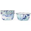 Golden Rabbit Enamelware Salad Bowls, 24 ounce, Solid White Textured, Set of 4(Lagoon)