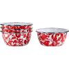 Golden Rabbit Enamelware Salad Bowls, 24 ounce, Solid White Textured, Set of 4(Red Swirl)