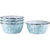 Golden Rabbit Enamelware Salad Bowls, 24 ounce, Solid White Textured, Set of 4(Sea Glass)
