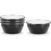 Golden Rabbit Enamelware Salad Bowls, 24 ounce, Solid White Textured, Set of 4(Solid Black Textured)