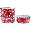 Golden Rabbit Enamelware Soup Bowls with Lids, 14 ounce, Solid White Textured, Set of 4(Red Swirl)