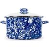 Golden Rabbit Enamelware Soup or Stock Pot, 6 quart, Solid White Textured(Cobalt Swirl)