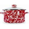 Golden Rabbit Enamelware Soup or Stock Pot, 6 quart, Solid White Textured(Red Swirl)