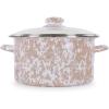 Golden Rabbit Enamelware Soup or Stock Pot, 6 quart, Solid White Textured(Taupe Swirl)