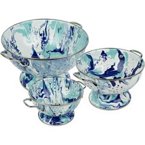 Golden Rabbit Enamelware – Set of 3 Colanders (Ocean)(Lagoon)