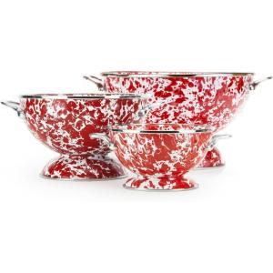 Golden Rabbit Enamelware – Set of 3 Colanders (Ocean)(Red Swirl)