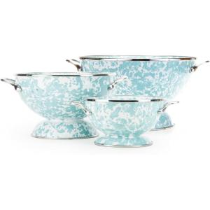 Golden Rabbit Enamelware – Set of 3 Colanders (Ocean)(Sea Glass Swirl)