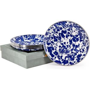 Golden Rabbit Enamelware Appetizer Plate Gift Set, Set of 4, Red Swirl(Cobalt Swirl)
