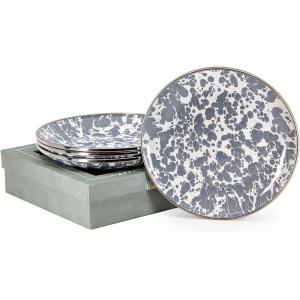 Golden Rabbit Enamelware Appetizer Plate Gift Set, Set of 4, Red Swirl(Grey Swirl)