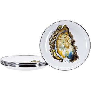 Golden Rabbit Enamelware Appetizer Plates, 6 inch, Oyster, Set of 4(Oyster)