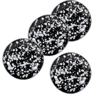 Golden Rabbit Enamelware Appetizer Plates, 6 inch, Solid White Textured, Set of 4(Black Swirl)