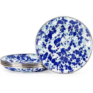Golden Rabbit Enamelware Appetizer Plates, 6 inch, Solid White Textured, Set of 4(Ocean)