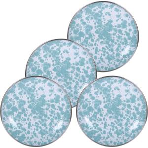 Golden Rabbit Enamelware Appetizer Plates, 6 inch, Solid White Textured, Set of 4(Sea Glass)