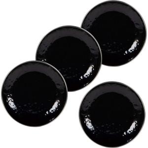 Golden Rabbit Enamelware Appetizer Plates, 6 inch, Solid White Textured, Set of 4(Solid Black Textured)