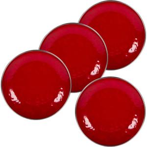 Golden Rabbit Enamelware Appetizer Plates, 6 inch, Solid White Textured, Set of 4(Solid Red Textured)