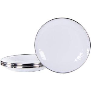 Golden Rabbit Enamelware Appetizer Plates, 6 inch, Solid White Textured, Set of 4(Solid White Textured)