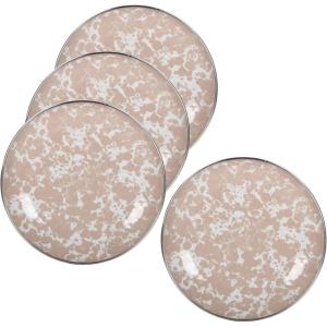 Golden Rabbit Enamelware Appetizer Plates, 6 inch, Solid White Textured, Set of 4(Taupe Swirl)